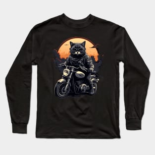 Cat Riding Motorcycle Long Sleeve T-Shirt